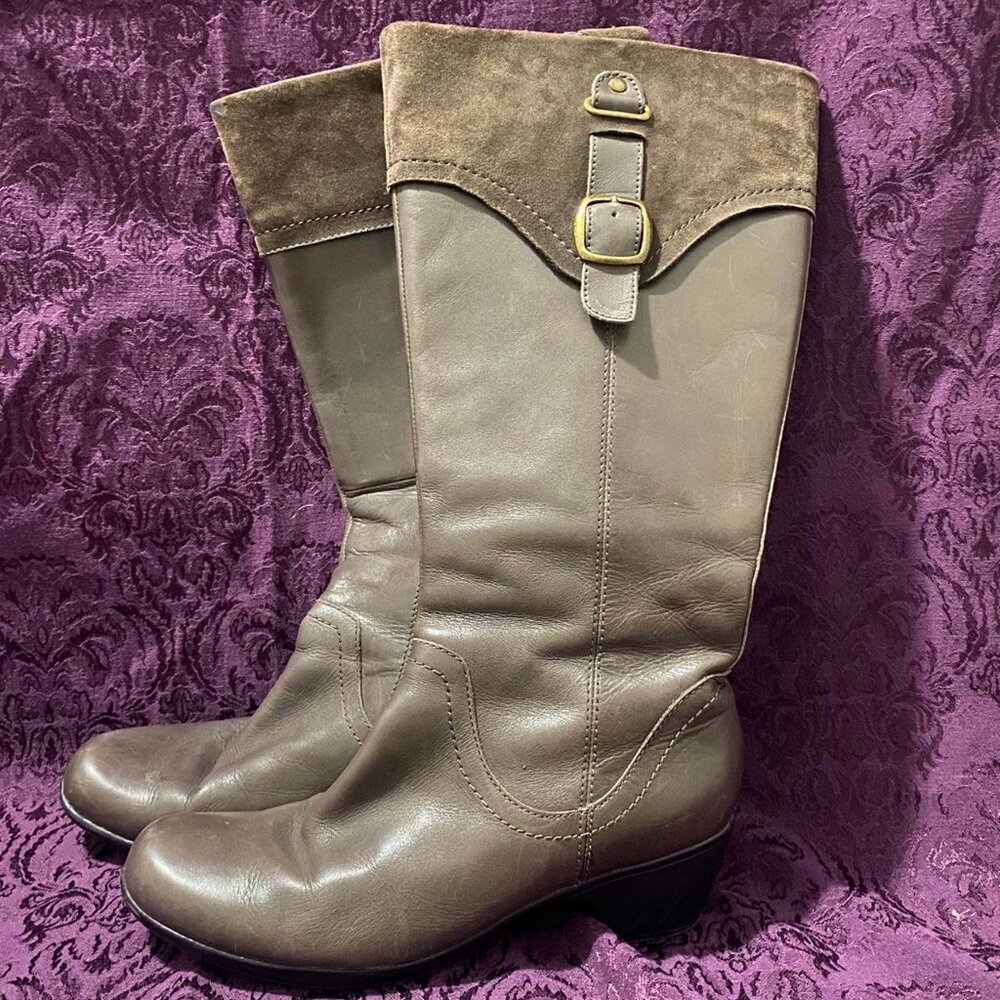 Knee high brown leather boots